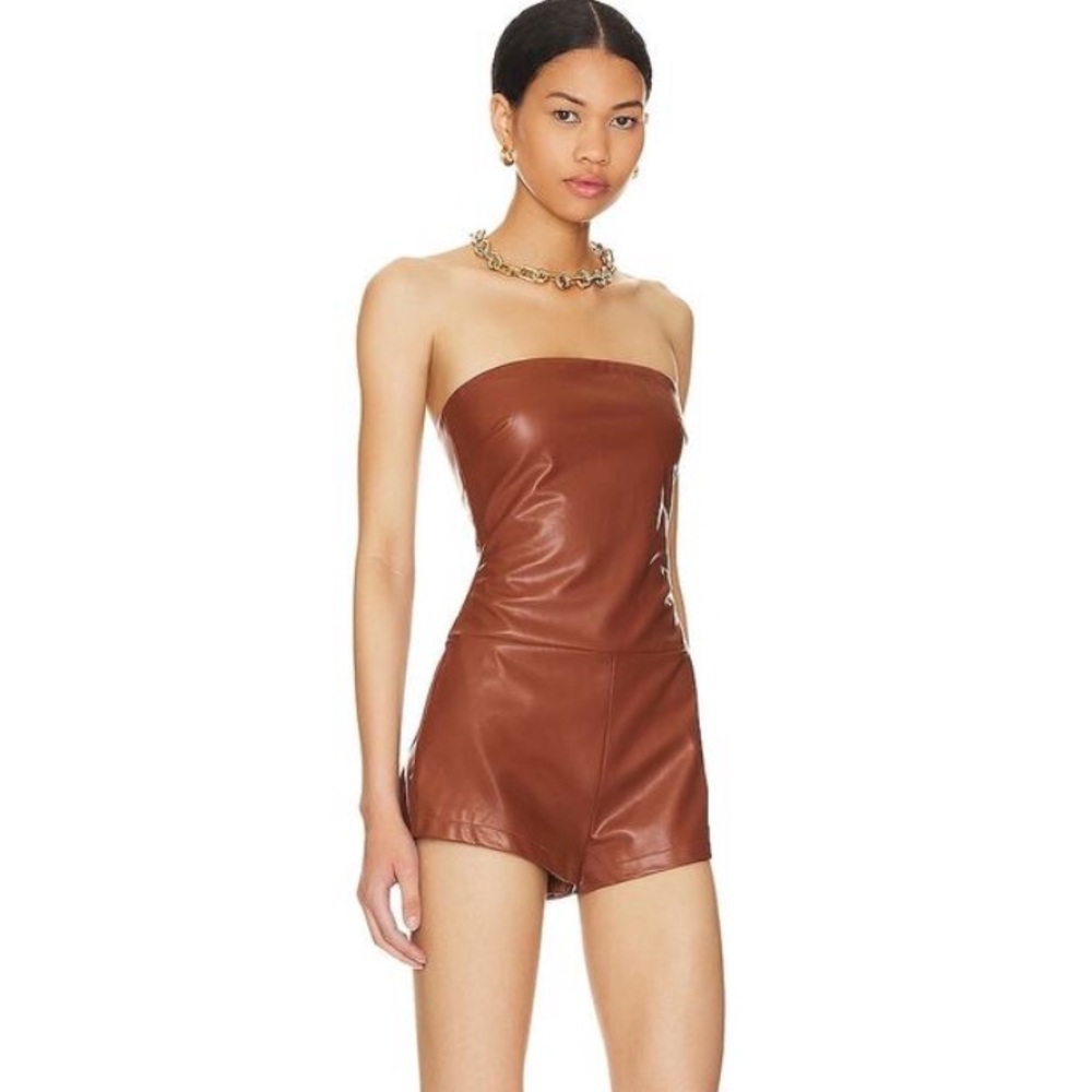 Superdown Brown Leather Romper - image 2